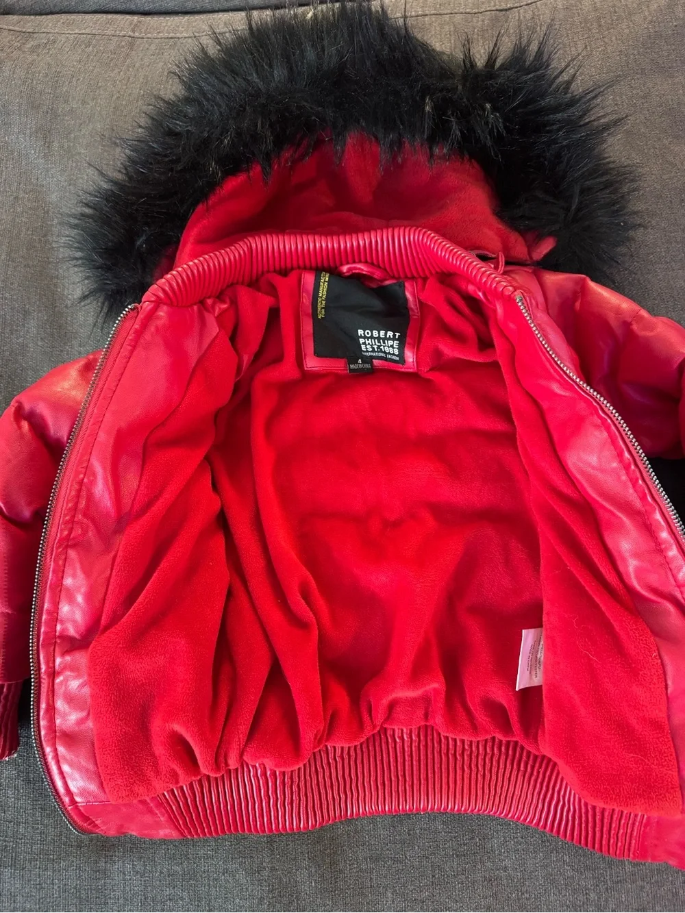 Robert Philippe Red Puffer Jacket with Faux Fur Hood
